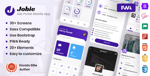 Jobie – Job Portal Mobile Template & PWA